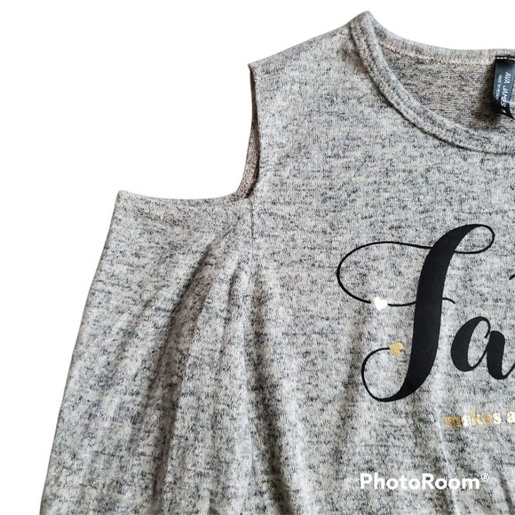 Ava James Womens Cold Shoulder 3/4 Sleeve Knot Front Knit Blouse Gray Medium NWT - Picture 6 of 11